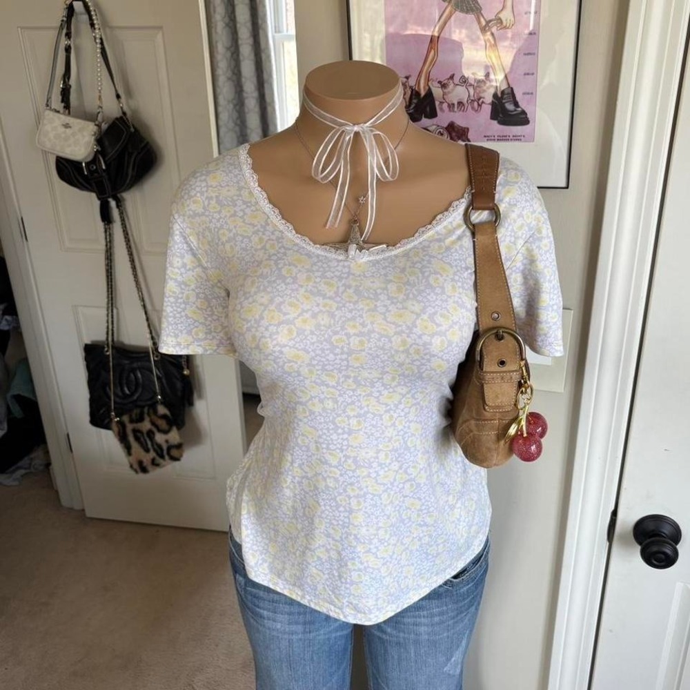 y2k 2000s floral bow short sleeve top